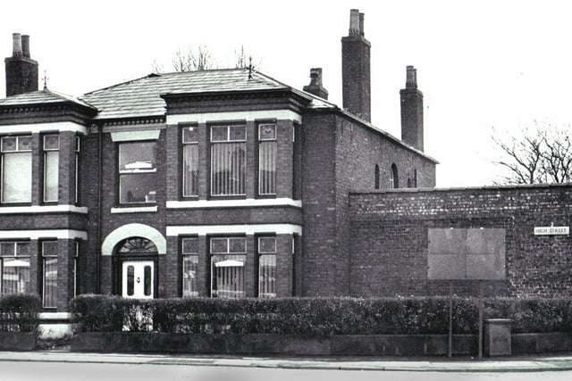 The old doctors' surgery building at the junction of High Street and School Lane, Standish, in 1980 where Subway and the Spar supermarket is now.