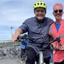 Coun Chris Ready and Be Well cycling activator Joy Lummis at Three Sisters Circuit