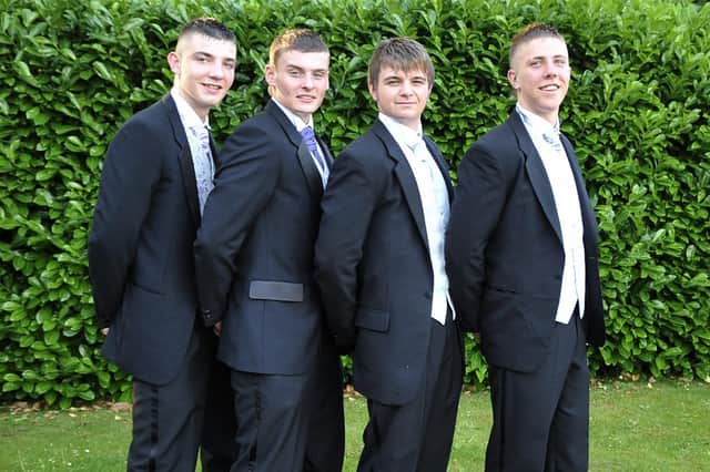 Pupils from St Edmund Arrowsmith High School at their High school prom held at Holland Hall, Orrell 2009.
from left, Ryan O Donnell, John O Donnell,  Brad Green and Craig Briscoe.