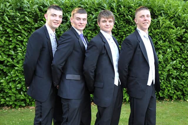 Pupils from St Edmund Arrowsmith High School at their High school prom held at Holland Hall, Orrell 2009.
from left, Ryan O Donnell, John O Donnell, Brad Green and Craig Briscoe.