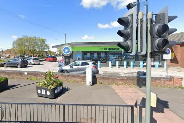 Coop convenience store on Gathurst Lane, Shevington, where a woman collapsed and was taken to hospital.