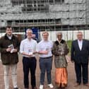 Conservatives line up outside the under-restoration Haigh Hall, from left, former Standish councillor Adam Marsh, Lord Stephen Parkinson of Whitley Bay, Wigan Conservative candidate Henry Mitson, vice-chair of Wigan Conservatives Yamini Gupta, and Richard Mitson, the candidate's father