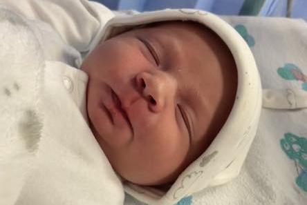 Baby Arnie James Croston, born 14th September 2023, weighing 8lb 11oz.