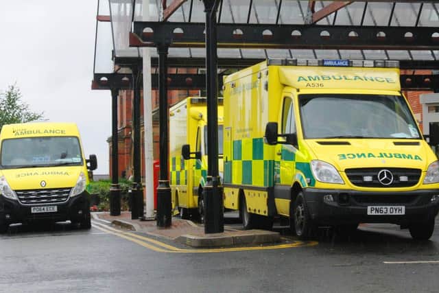 Ambulances queue up outside Wigan Infirmary A&E