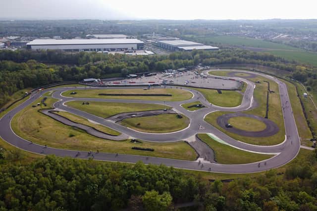 Drone view of cyclists on the Three Sisters Race Track