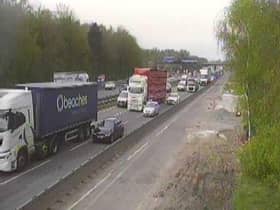 There are long delays of up to 60 minutes and around six miles of traffic – with congestion back to junction 23 at Haydock