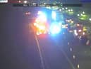 The scene on the M6 near Wigan this evening with emergency services at the scene.