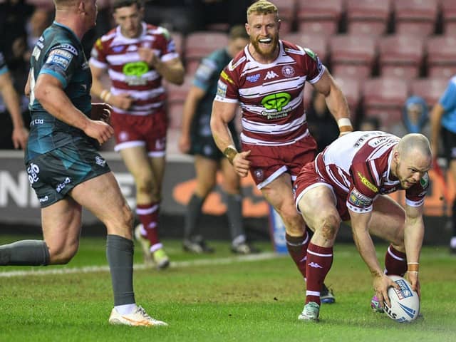 Liam Marshall crossed for a hat-trick in the 30-16 win over Huddersfield
