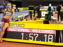 Keely Hodgkinson celebrates her new British indoor record in the 800m