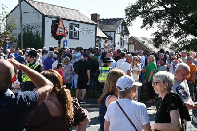 Members of the community gathered in Market Place, Standish, in September to take part in a protest against plans to accommodate asylum seekers at Kilhey Court. At the same time a counter protest was held by Wigan Stand Up to Racism