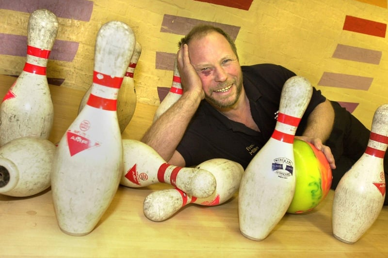 Fred Miller, aged 47, who was attempting a 10-pin bowling world record for continuous bowling at AMF Bowling, Miry Lane, Wigan, in February 2003.
He was aiming to beat the then record of 47 hours,15 minutes and raising money for the Roy Castle lung cancer charity.