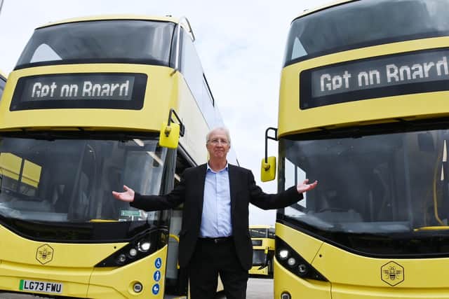 Members of the media were invited to the Stagecoach Wigan depot in Ashton-in-Makerfield, to mark one month to go until the launch of the Bee Network and franchised bus service for Greater Manchester. Pictured is leader of Wigan Council David Molyneux