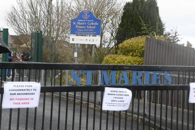 WIGAN - 01-03-23 Councillor Debbie Parkinson has started a petition and campaigning to get a crossing near St Marie's primary school, Avondale Street, Standish - there has been a few incidents and would like plans to make the roads near the school safer for pedestrians.  General view outside St Maries primary school, Standish