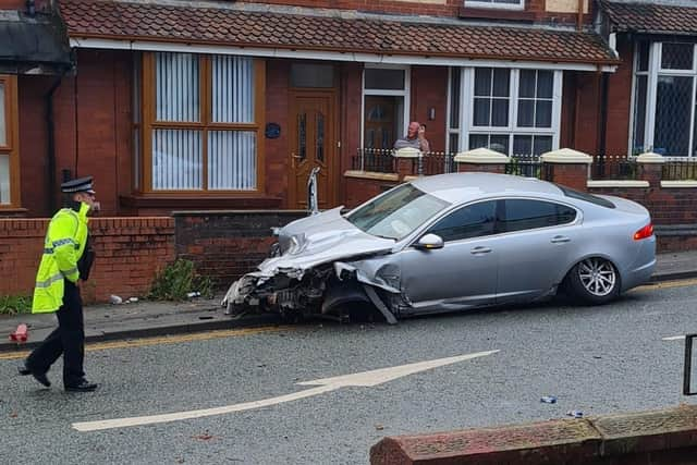 The front end of the vehicle was completely mangled