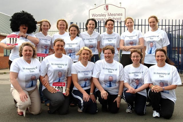 Staff at Worsley Mesnes Primary School, Wigan, get ready for a charity run for Cancer Research - 2006