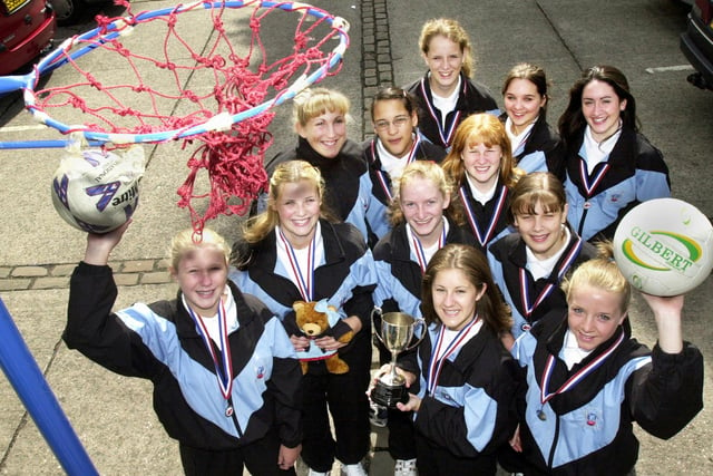 The Up Holland High School Under 16s netball squad who were runners-up at the All England Netball Tournament in Essex in July 2001.
Representing Lancashire and North West Region, they managed to win every game in the preliminary section.
They entered the final against Broxbourne as the only undefeated team but lost by three goals.
The squad are Kelly Bennett, Sara Bayman, Joanna Bibby, Hannah Bold, Lorraine Boothroyd, Leanna Cullen, Annabel Hilton, Stacey Murray, Cheryl Osman, Marie Ratcliffe, Sarah Sharples and Katy Tickle.