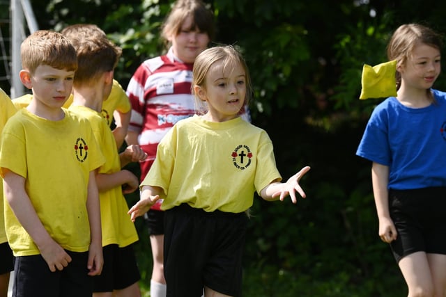 Pupils enjoy their sports day at  St Paul's CE Primary School, Goose Green, Wigan.