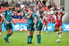 Harry Smith with Liam Marshall during the victory over Salford Red Devils