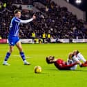 Liam Shaw concedes a penalty in the FA Cup third-round tie against Manchester United midway last January