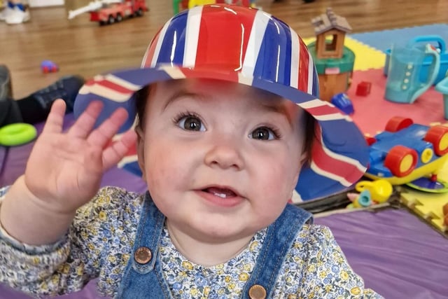 Here is nine-month-old, Isla doing a salute for the Queen's Platinum Jubilee.