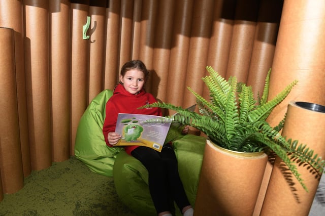 A pupil enjoys the new wellbeing area.