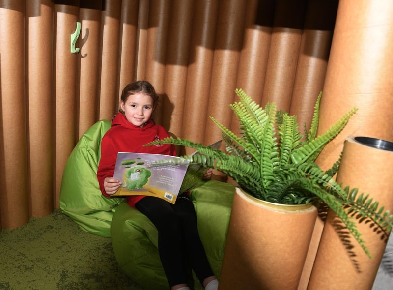 A pupil enjoys the new wellbeing area.