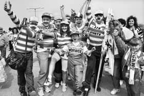 Wigan fans ready to cheer on their team at Wembley.