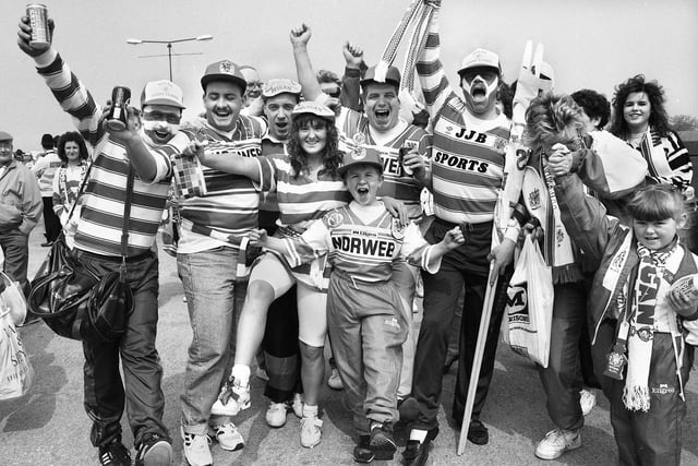 Wigan fans ready to cheer on their team at Wembley.