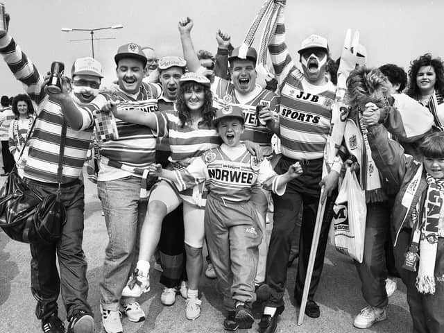 Wigan fans ready to cheer on their team at Wembley.
