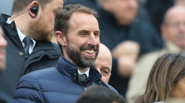 England manager Gareth Southgate takes his seat for the English Premier League football match between Newcastle United and Aston Villa at St James' Park in Newcastle-upon-Tyne, north east England on October 29, 2022. (Photo by LINDSEY PARNABY/AFP via Getty Images)