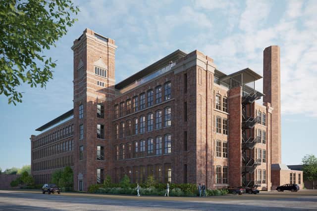How Mill Three would look once later add-ons have been demolished and the building refurbished to become apartments