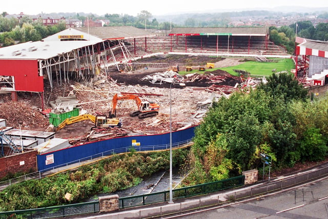 The demolition of Central Park in September 1999.
The home of Wigan Rugby League Club for 97 years was to make way for a Tesco supermarket.
On the 6th of September 1902 Wigan played at Central Park for the first time in the opening match of the newly formed first division.
An estimated crowd of 9,000 spectators saw Wigan beat Batley 14-8.