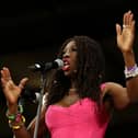 Heather Small performs during the Rugby League World Cup Final match between Australia and Samoa at Old Trafford