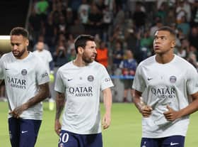 Lionel Messi, with PSG team-mates Neymar (left) and Kylian Mbappe (right)
