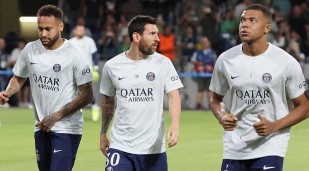 Lionel Messi, with PSG team-mates Neymar (left) and Kylian Mbappe (right)
