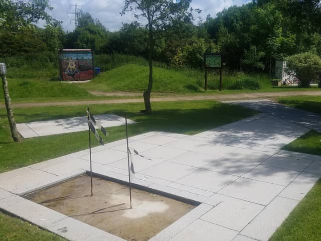 The site of the new Queen’s Lancashire Regiment memorial at Fylde Arboretum, prepared and ready to receive the 5-ton granite block which will form the central feature.