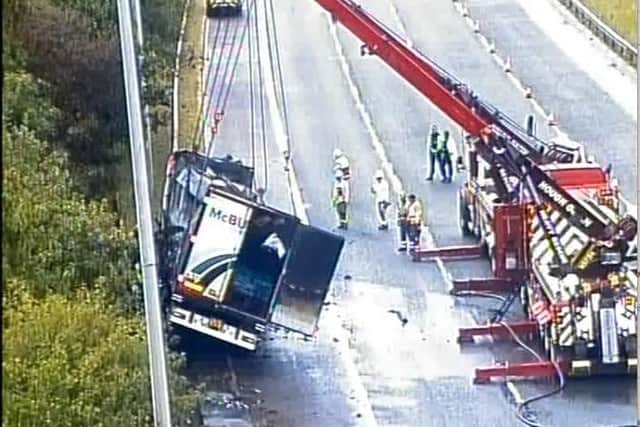 The recovery of the fire-hit lorry is ongoing on the M6 in Preston (Friday, July 29)