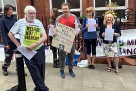Demonstrators outside Wigan Town Hall