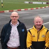 Left to right: Michael Brind, Costain’s social value coordinator, Ashton Bears RLFC chairman Steve Jones and Chris Burrows, Costain's senior community relations and stakeholder manager.