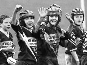 Ashton Bears Under 12s celebrate a 22-12 defeat of Leigh Rangers in a junior rugby league match at Low Bank Road, Ashton, on Sunday 27th of November 1994.