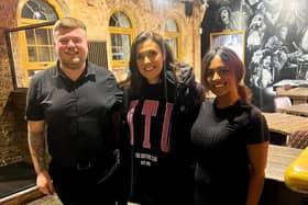 Kym Marsh delighted staff with a surprise visit to The Old Band House bar and restaurant in Ashton