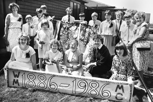 Worsley Mesnes Methodists celebrating their centenary and ready for their walking day on Sunday 15th of June 1986.