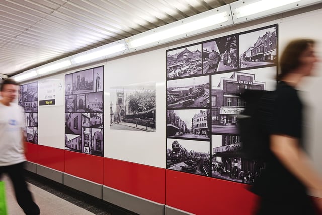 The Wonders of Wigan Mural displays a series of 'then and now' images of the town's landmarks. Picture: Avanti West Coast