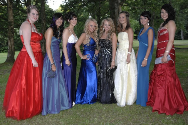 from left, Sonja Catterall, Jessica Smith, Rebecca Bramham, Jessica Duffy, Rebecca Duffy, Beth Hughes, Natalie Baxter, Olivia Corless 
Deanery High School Leavers Ball at Kilhey Court 2010