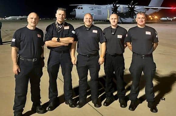 Firefighters Martin Foran, John Hughes, Gavin Kearsley, Simon Cording and Ross Strother are involved in the rescue efforts after an earthquake in Morocco