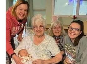 From left to right: Debbie Townsend, Margaret Hanebach holding baby Ruben, Pat Mills and Amber Townsend