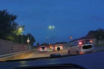 Cars on the A49 link road whose owners are seeking after they were allegedly involved in a car meet last Sunday after the most recent dispersal order expired