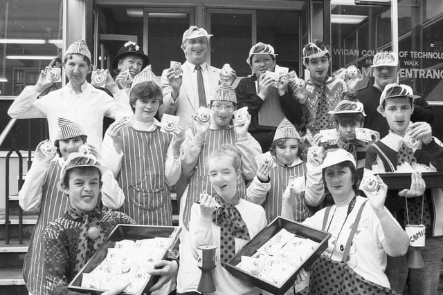 Making cakes at Wigan College for Red Nose Day 1987