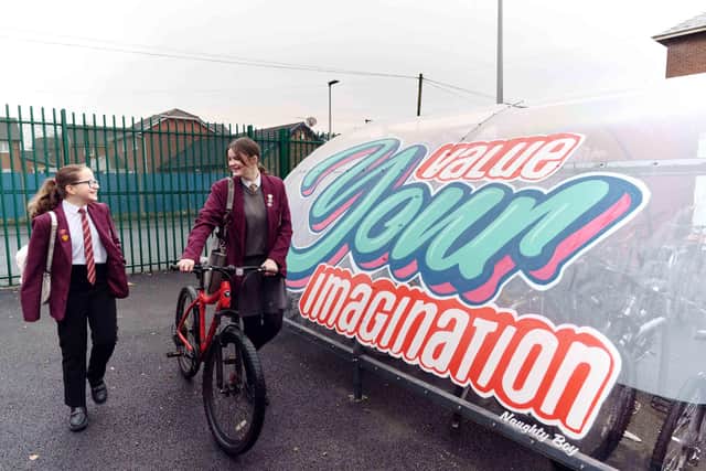 Pupils with the new artwork at Dean Trust Rose Bridge