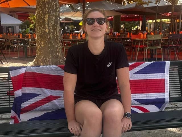 Sam Farrow after her swim across Lake Geneva